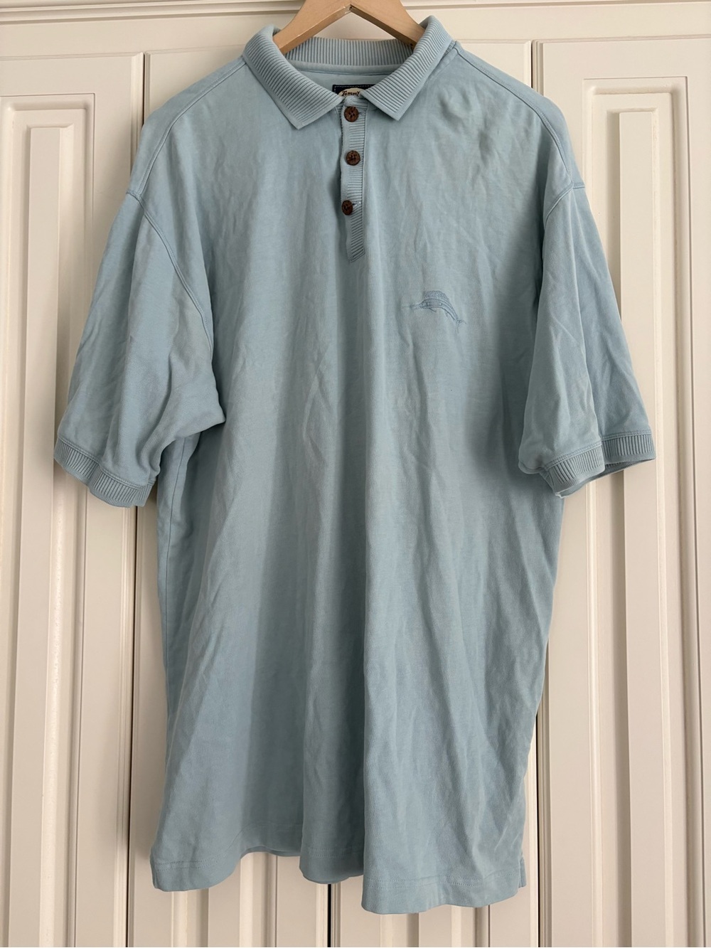 Tommy Bahama Blue Short-Sleeved 100% Cotton Polo Golf Shirt Size Large Vintage